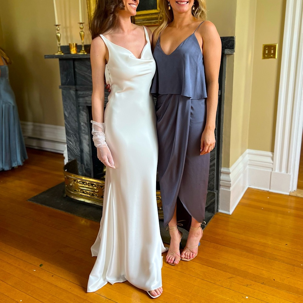 Shona Joy Blue Silk Bridesmaid Dress 2 XS Small